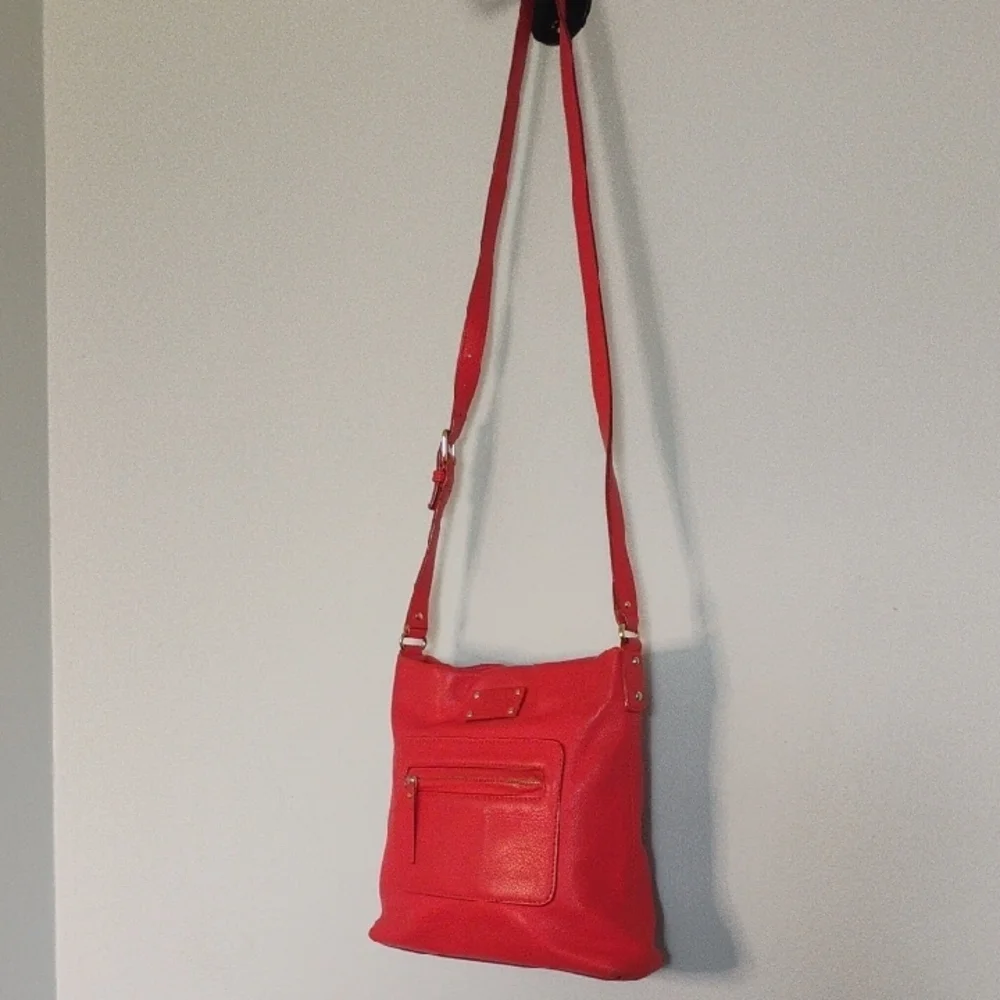 KATE SPADE Bold Coral Red Leather Crossbody Bag Classic Luxury Design - Picture 8 of 11